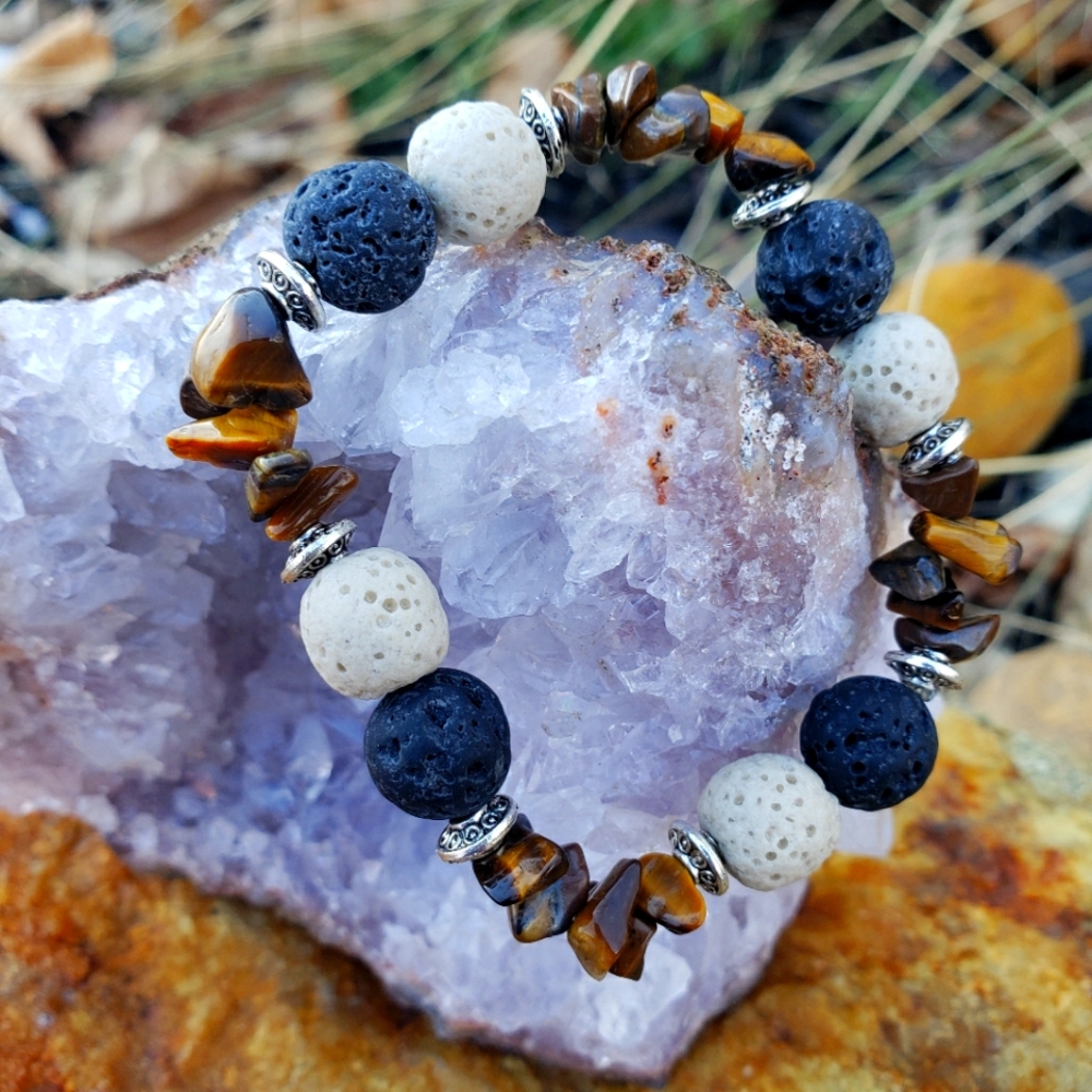 Power Bracelet: Tiger's Eye and Lava Rock